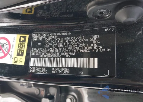 2010 Toyota Highlander Hybrid Limited V6 z USA, uszkodzony, nr VIN JTEJW3EH6A2047053